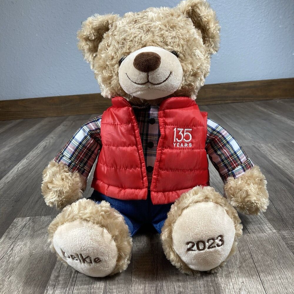 Belkie 2023 Bear Belk Store Plush Teddy Bear 135 Years 17” Plaid Shirt Red Vest
